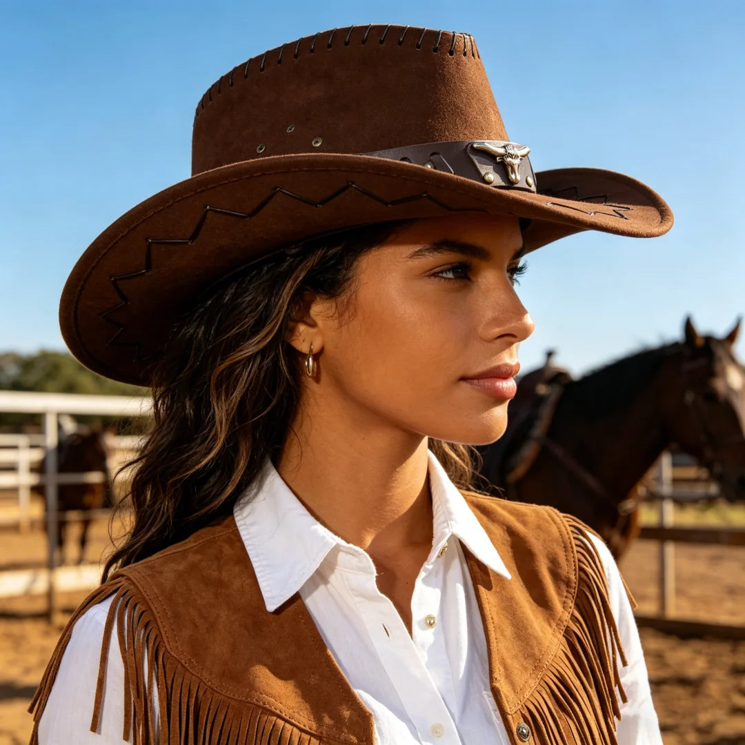 Artificial Suede Western Cowboy Hats Vintage Big-edge Gentleman Cowgirl Jazz Hat Holidays Party Cosplay Ha