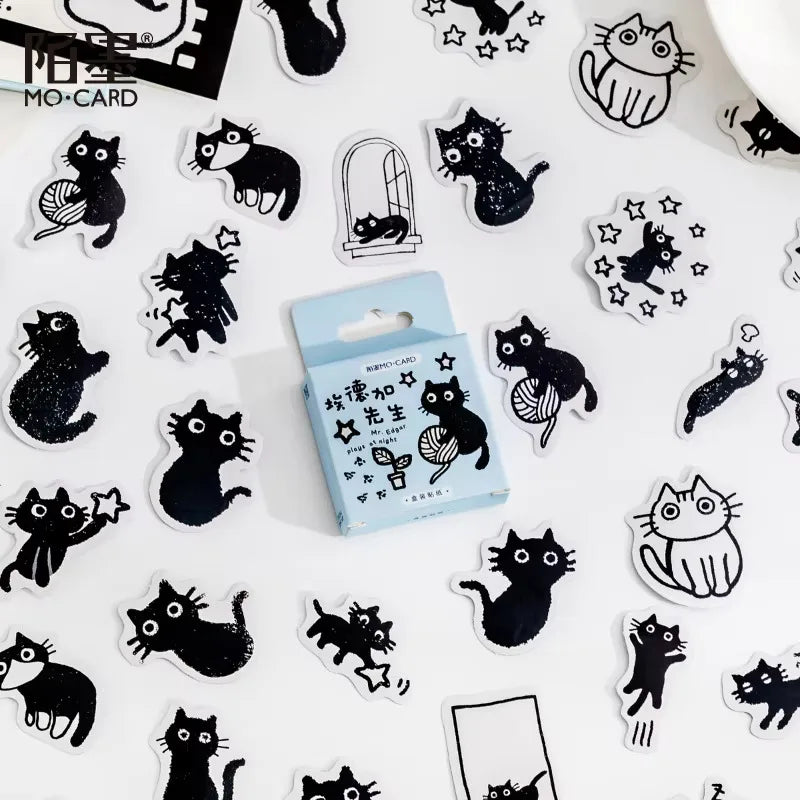 45 autocollants / boîte Autocollants pour carnet Chaton en boîte Dessin animé mignon Autocollants décoratifs pour album photo Manuel de croissance DIY