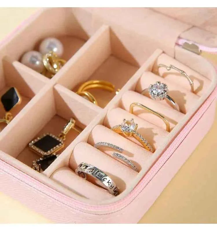 Solid Color PU Leather Material Jewelry Storage Box Travel Earrings Necklace Ring Organizer Case For Travel