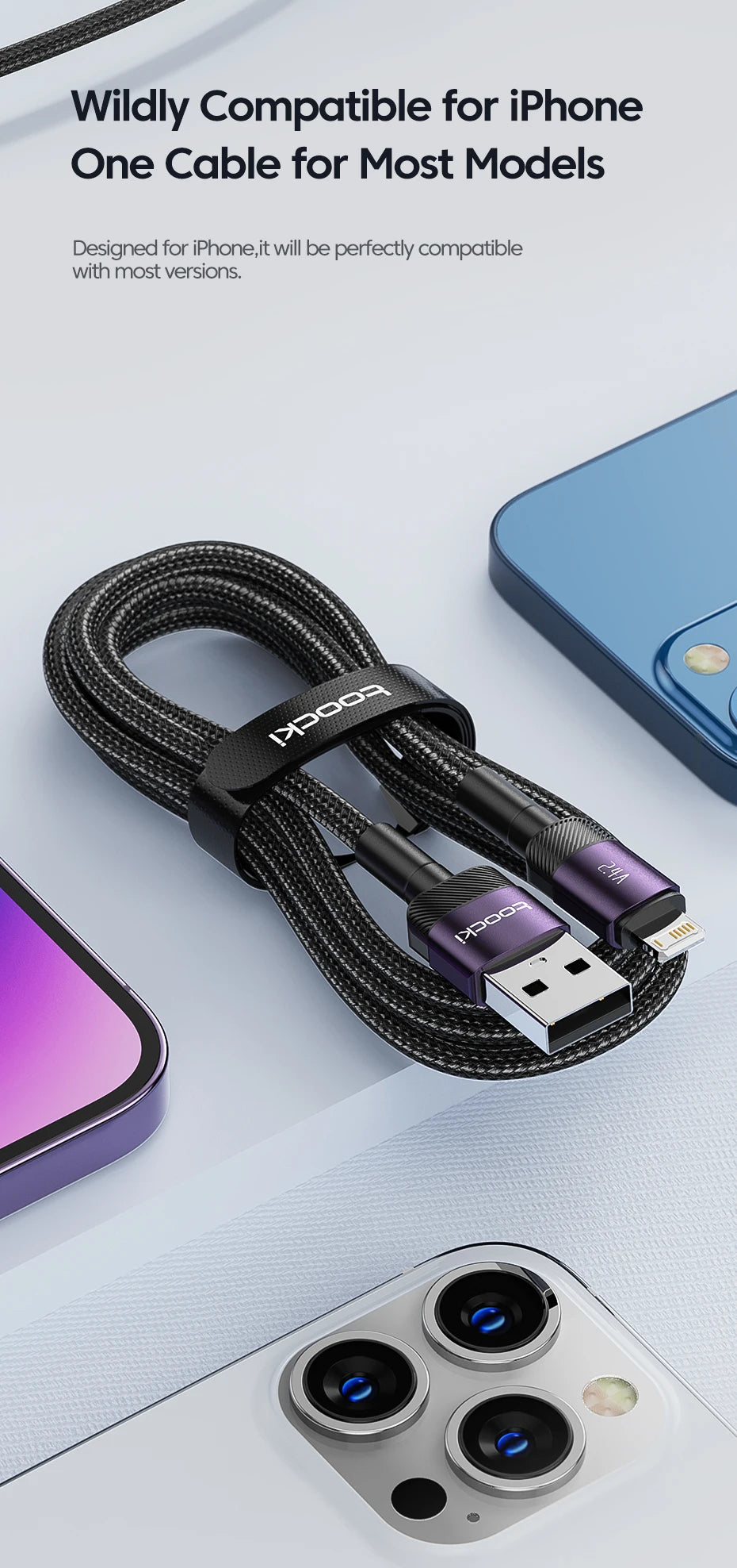 Toocki USB Lightning Cable For iPhone 14 13 12 11 Pro PlusMax Xs Xr 8 Fast Charging USB Wire For iPhone Charging Data Cord Cable
