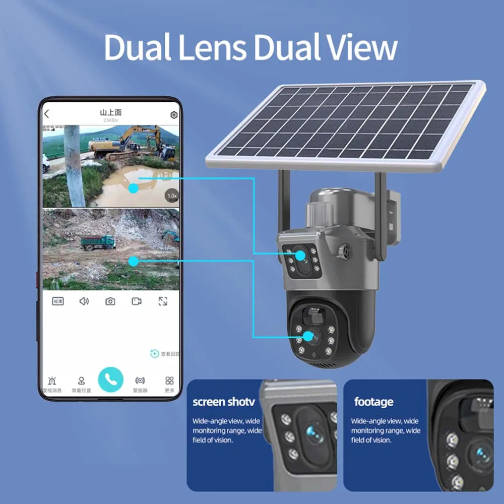 8MP 4K WiFi Solar Camera Outdoor Wireless CCTV Surveillance Camera With Solar Panel Dual Lens PTZ IP Cam Security Protection - Shoppiline