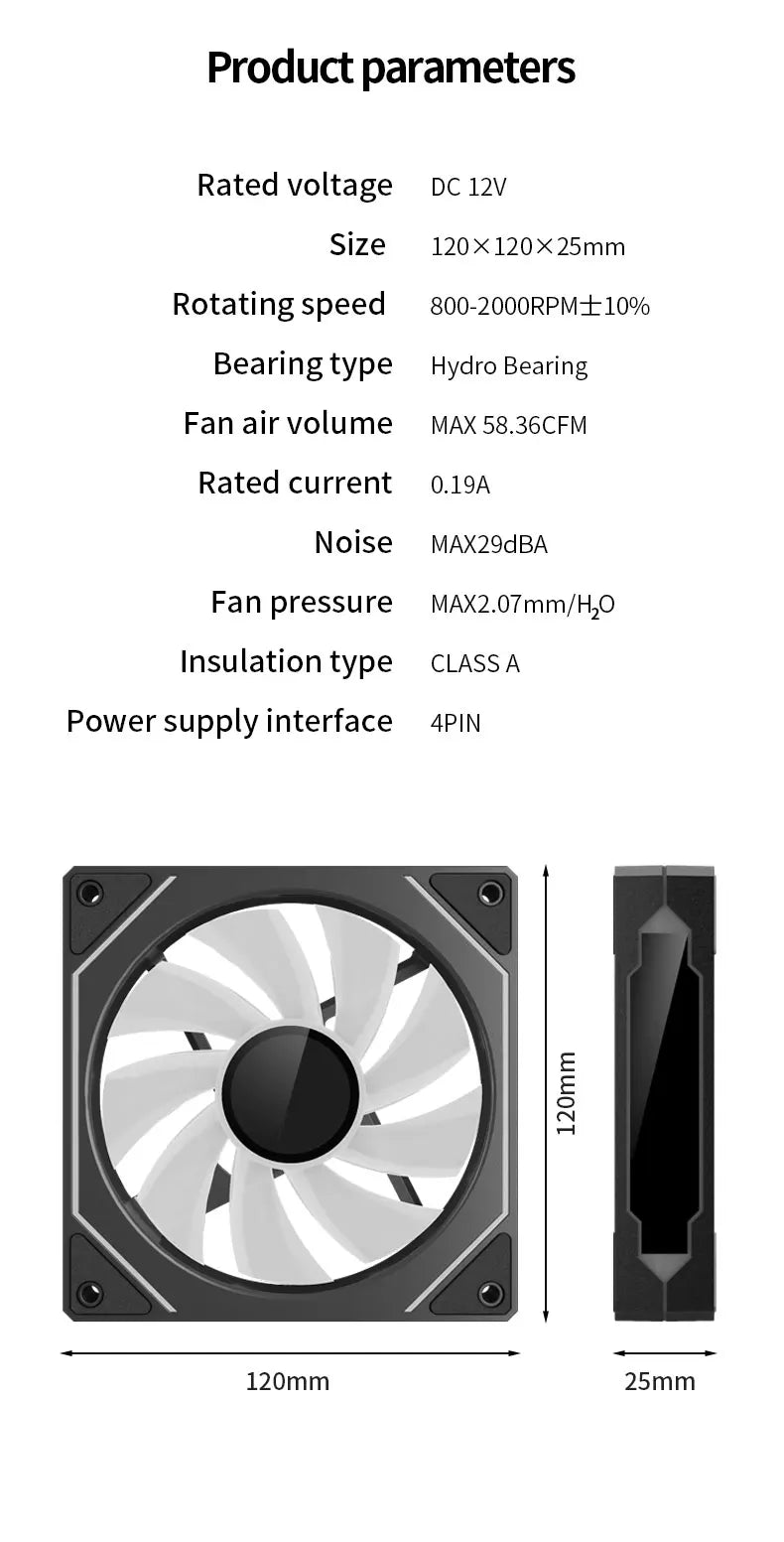 Teucer Infinite Mirror 120mm 5V 3Pin ARGB PC Case FAN 12V 4Pin PWM 800-2000RPM 12cm Chassis CPU Water Cooling Ventilator