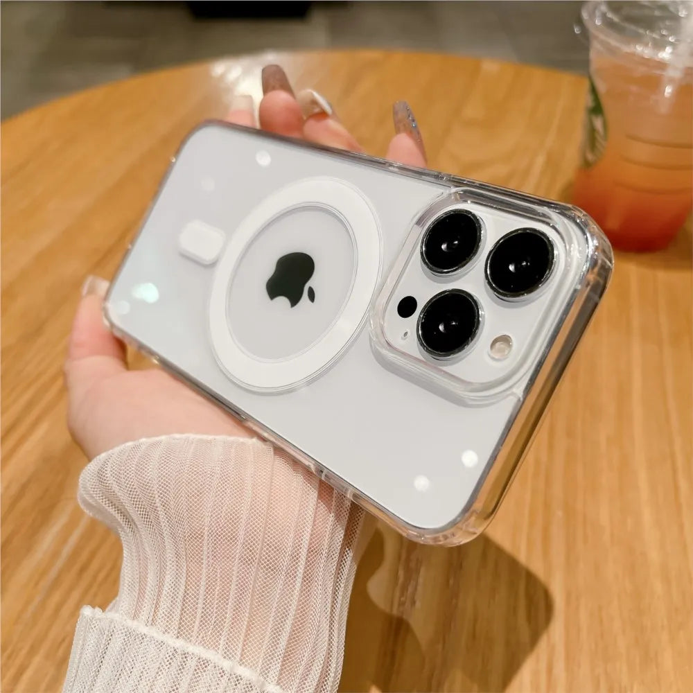 For Magesafe Magnetic Transparent Wireless Charge Case For iPhone 11 12 13 14 15 16 Pro Max Plus Mini Shockproof PC Cover
