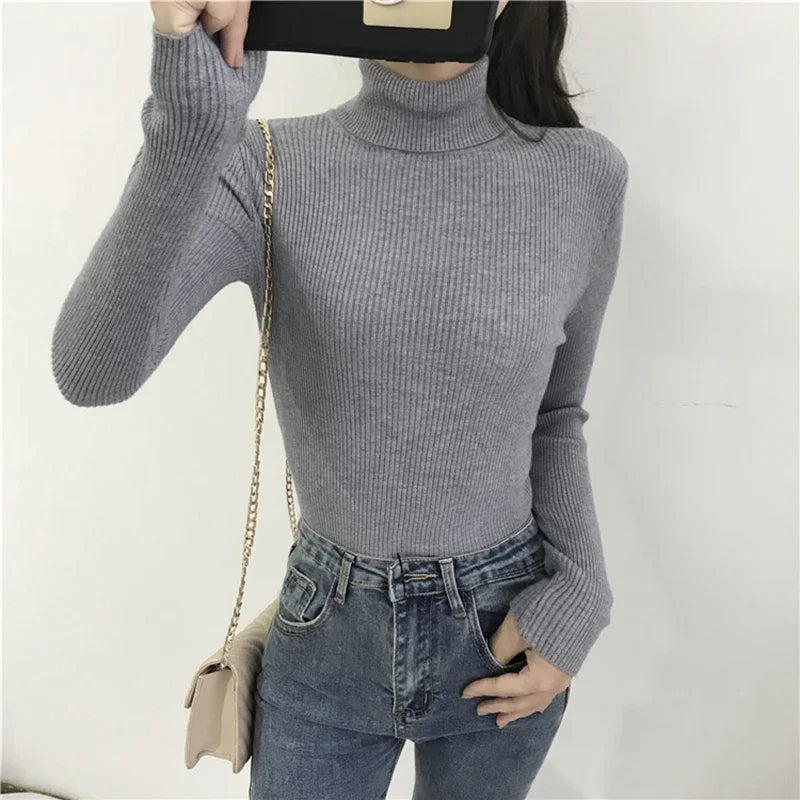 Women Turtleneck Sweater Knitted Soft Pullovers cashmere Jumpers Basic Solid Soft Sweaters Women Autumn Winter Casual Tops