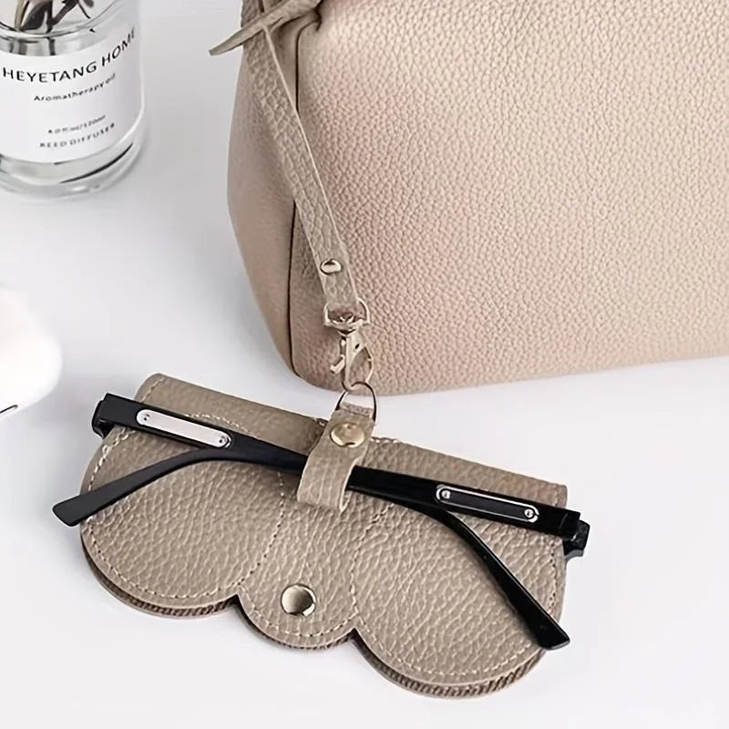 Litchi Embossed PU Leather Glasses Case Cute Hanging Eyewear Holder for Sunglasses Reading Glasses Portable Travel Storage Bag