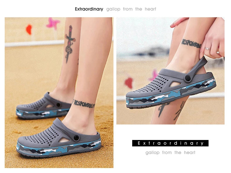 Men's summer casual hole shoes non slip lightweight breathable Two wearing men's sandals fashion comfort beach shoes slippers