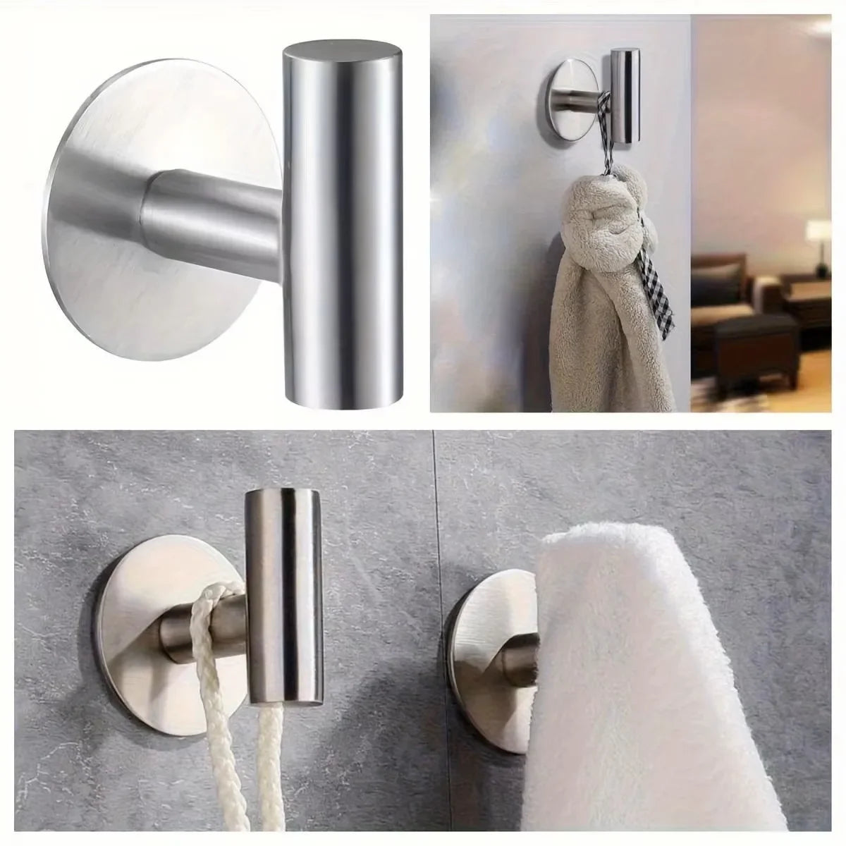 Stainless Steel Robe Hook Adhesive Wall Hook Towel Hook for Bathroom Kitchen Garage Heavy Duty Wall Mounted Kitchen Hardware