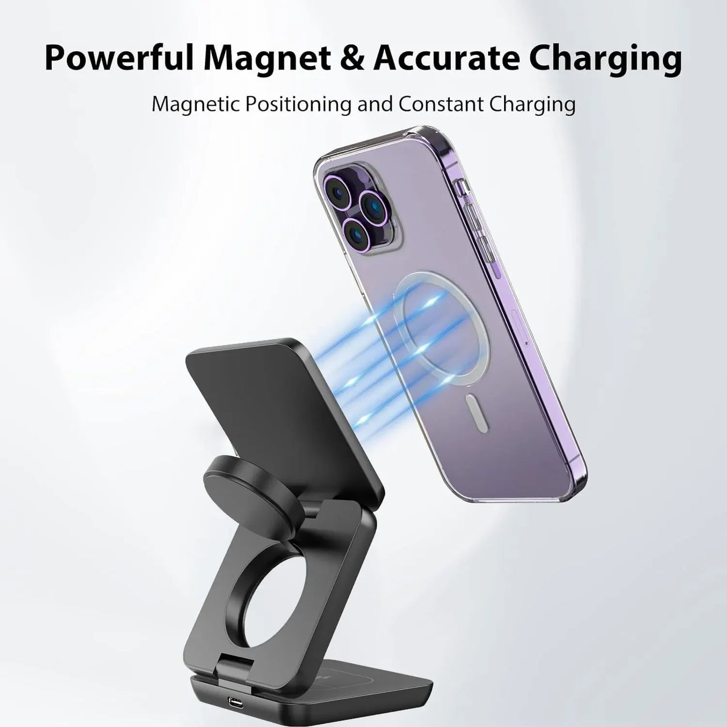 Wireless Charger 3 in 1 Foldable Fast Chaging Station For Magsafe iPhone 16~12 Pro Max iWatch 10/9/8/7/6/5/4/3/2 AirPods 4/3 Pro - Shoppiline
