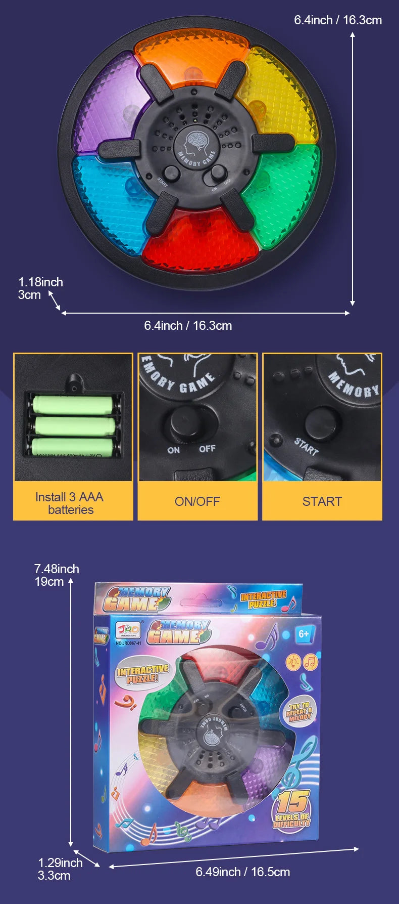 Memory Game Machine Handheld Electronic Memory Game with Light and Sound Puzzle Creative Interactive Game Toy Memory Training