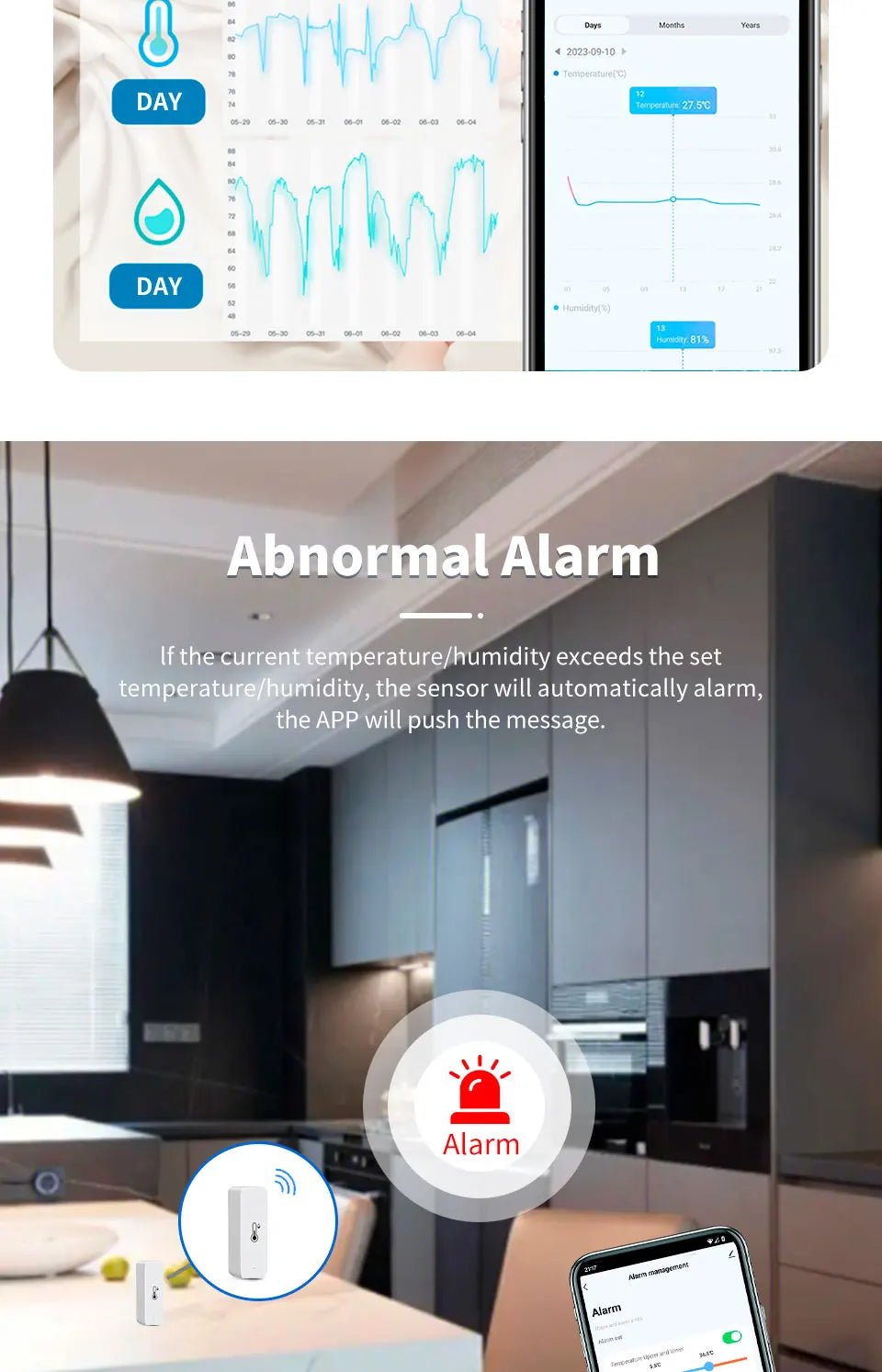 Tuya Smart WiFi Temperatur-Feuchtigkeitssensor Indoor-Hygrometer Thermometer APP Fernüberwachung kompatibel mit Alexa Google
