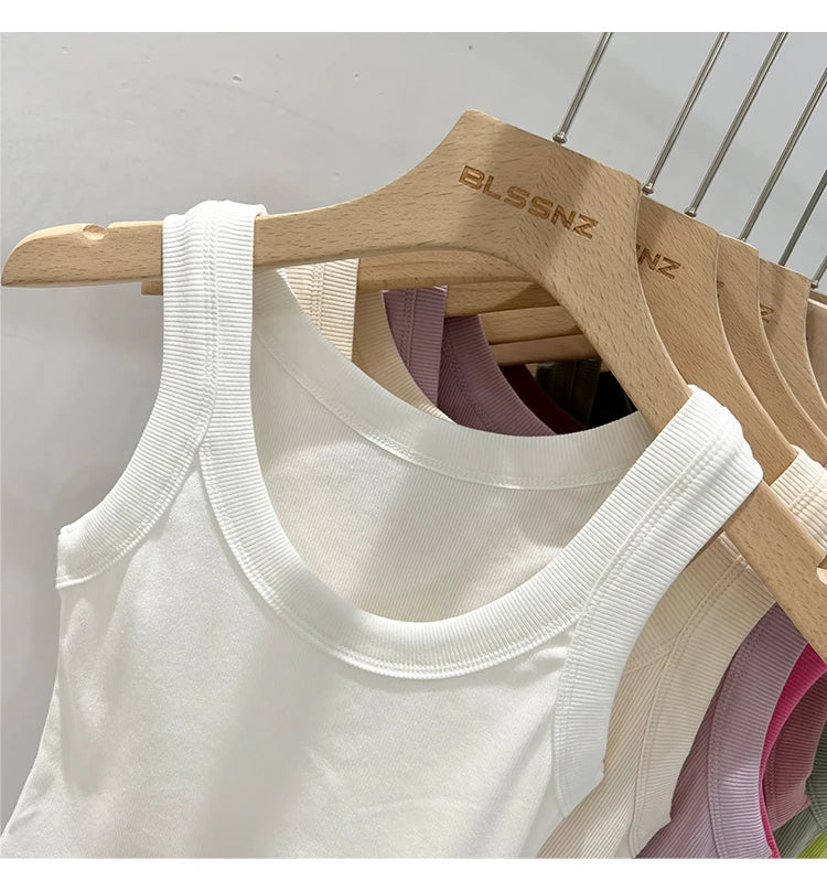 zjaiss Women Solid Round Neck Ribbed Tank Top Camisole Women 2026 Summer Basic Elastic Tank Top O Neck Solid Tank Top