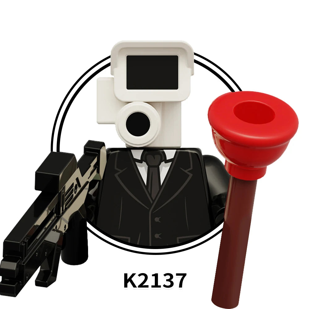 MOOXI Actionfiguren Teile Set MOC Steine Skibidi Toilet Man DIY Baustein Lernspielzeug für Kinder Figuren Geburtstagsgeschenk