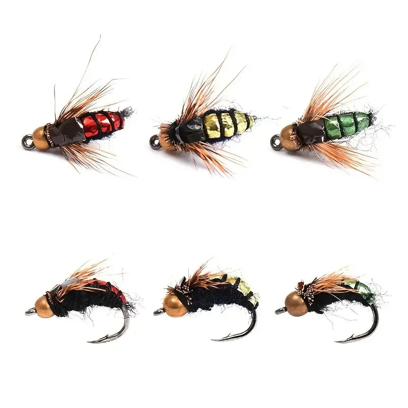 5/10pcs Artificial Insect Fishing Bait, Fast Sinking Brass Bead Head Scud Fly Worm Trout Fishing Lure