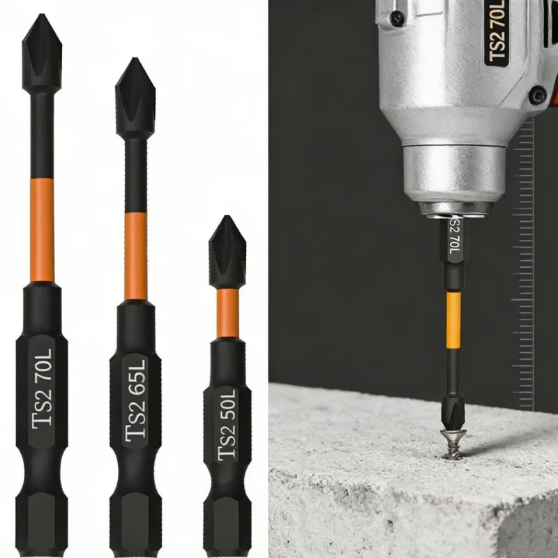 3PCS S2 Impact Strong Magnetic Anti Slip 50-70mm Electric Hand Drill Cross Screwdriver Bit Electric Tool Accessory Set