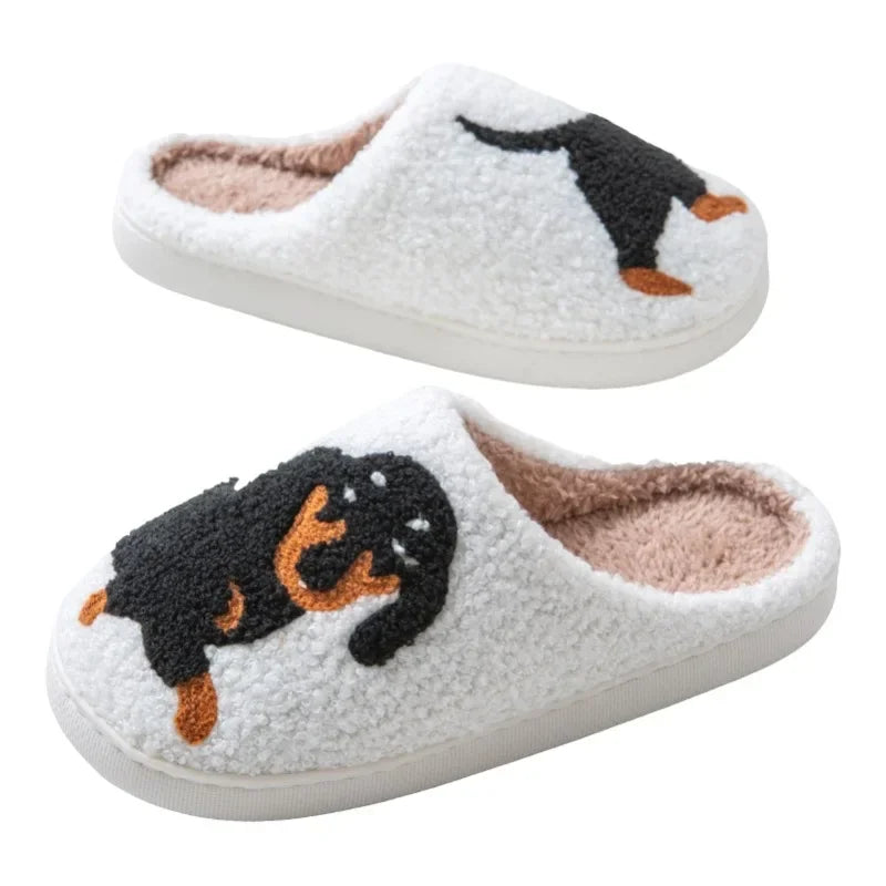 2024 Hot Style European and American Cotton Slippers for Men and Women At Home Winter Dachshund Embroidered Warm Indoor