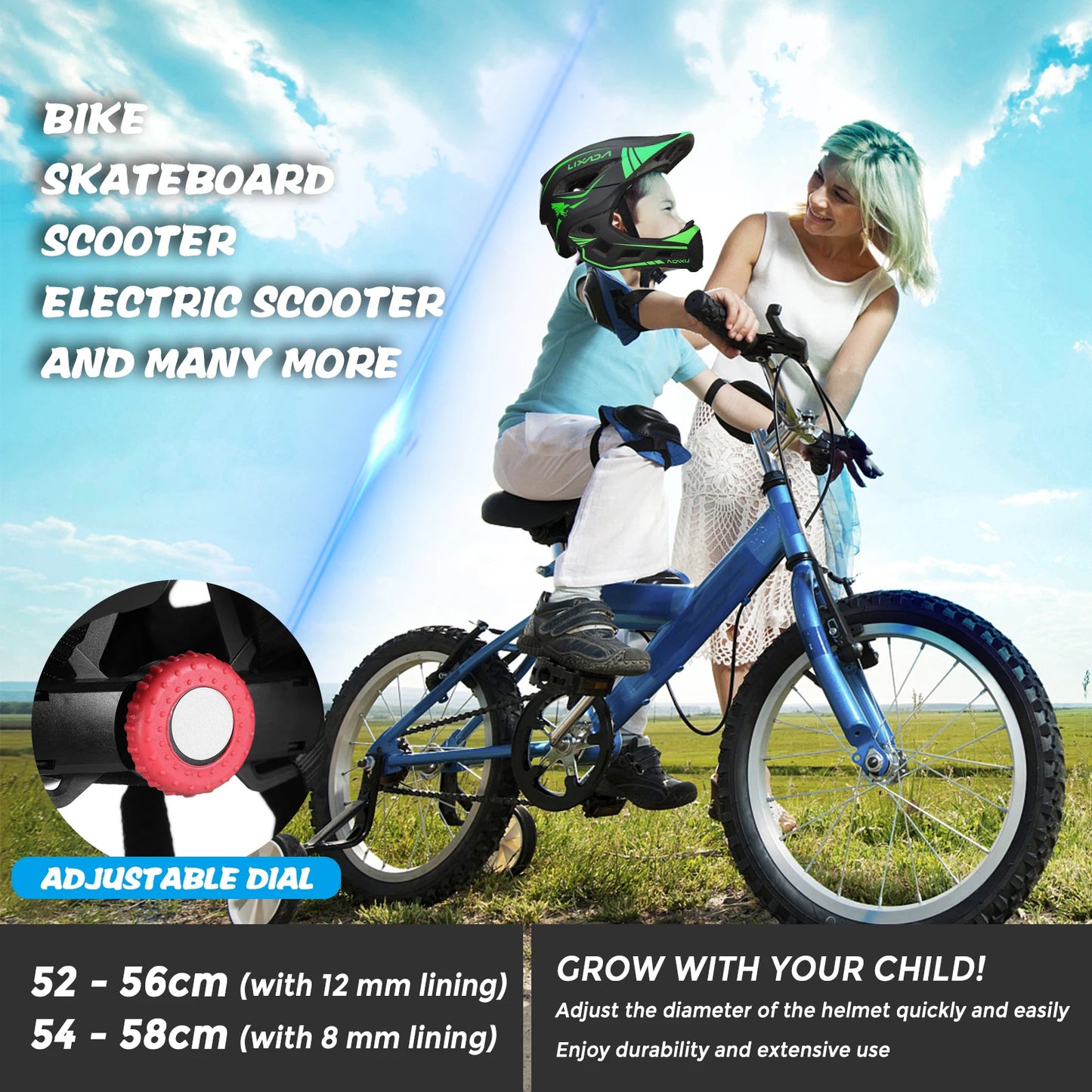 Lixada Kids Full Face Helmet Detachable Children Sports Safety Bike Helmet Protective Gear for Cycling Skateboarding Roller Skat - Shoppiline
