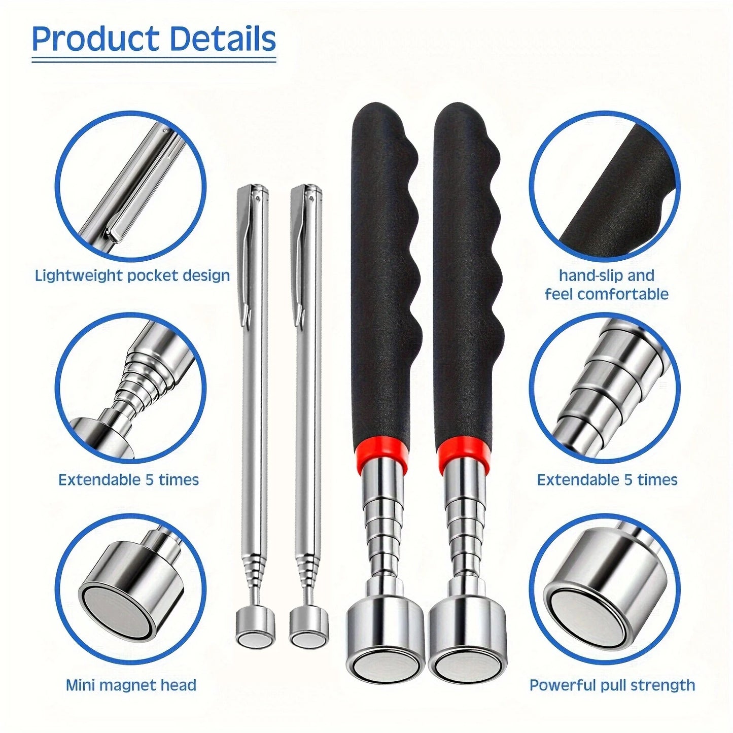 Handheld Telescoping Magnetic Grabber – Extendable Pickup Pen Tool, Portable Magnet for Hard-to-Reach Spots