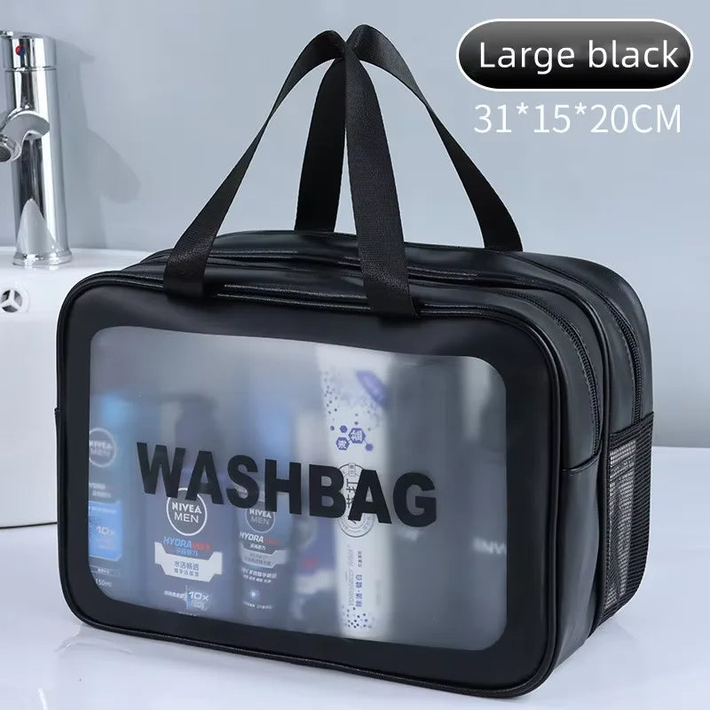 HOMEFISH Single Layer Transparent PVC Waterproof Cosmetic Bag, Portable Large Capacity Dustproof Travel Makeup Handbag