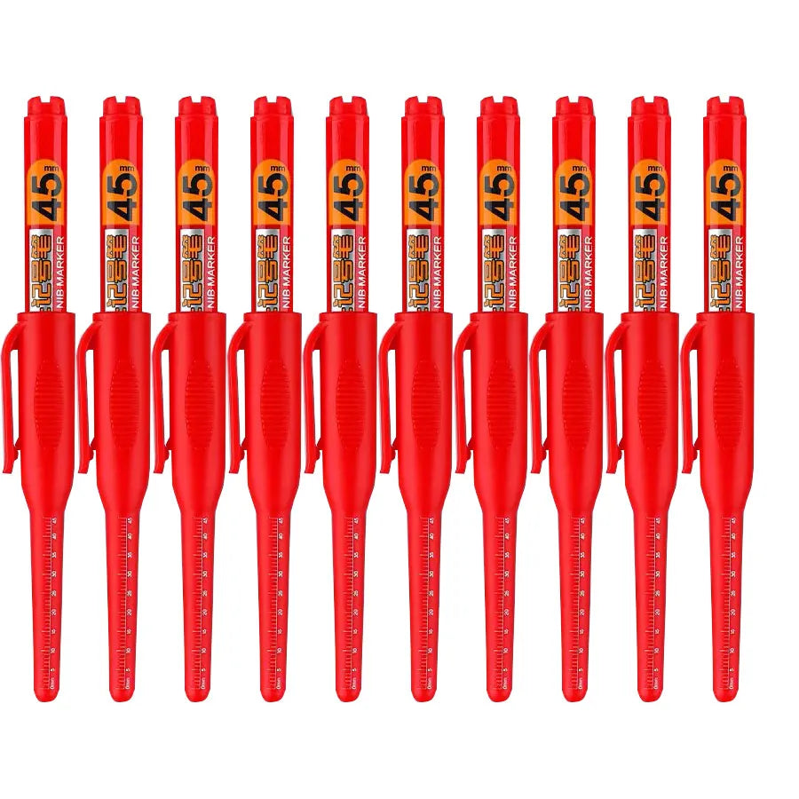 10PCS 45mm Tip Waterproof Long Head Marker Pen Quick-Dry Ink for Woodworking Construction, Deep Hole Non-Toxic Black Red Blue