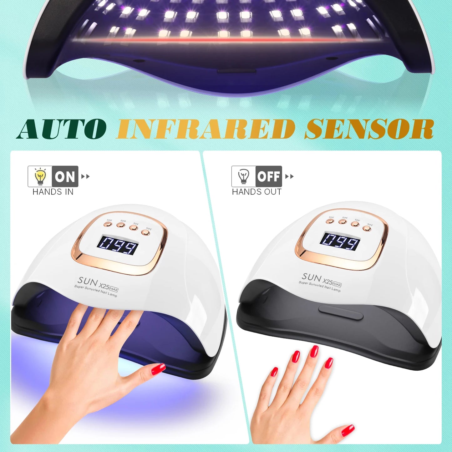 Lampe à ongles UV LED 380W 81 LED, séchoir à ongles pour vernis gel, 4 réglages de minuterie, lampe à ongles UV professionnelle, lumière à ongles à capteur automatique