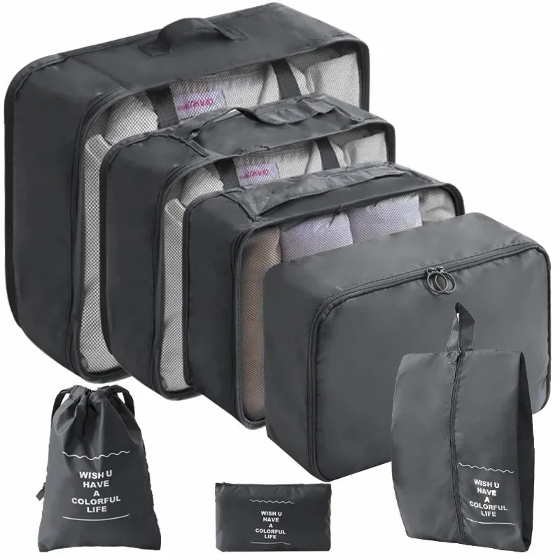 10/7-teiliges Set Reise-Organizer Aufbewahrungstaschen Koffer Packwürfel Tragbarer Kleiderschrank Gepäck Kleidung Schuhtasche Faltbar