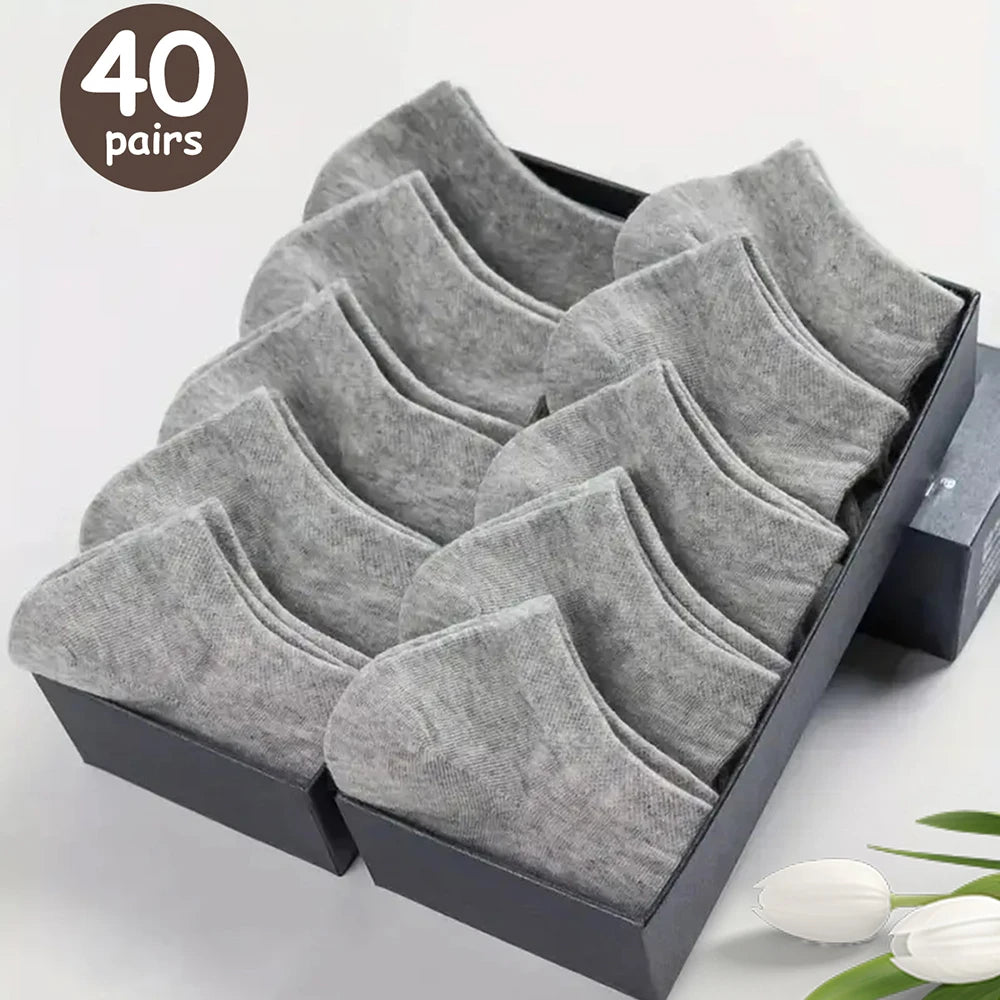 10/20/40 Pairs Men's Boat Socks Business Sport Sweat Absorption Mature Summer Autumn Solid Color Versatile Ankle Socks
