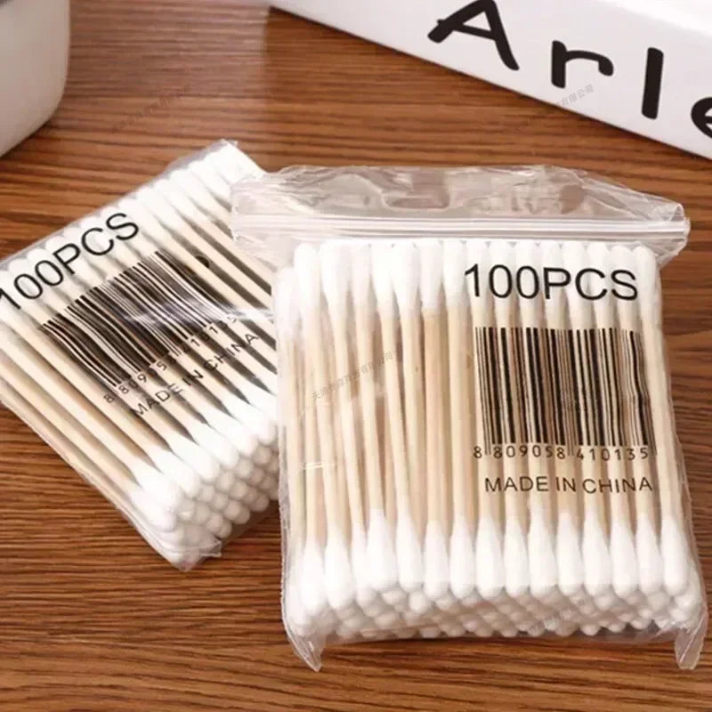 1 à 20 paquets de 100 bâtonnets en bois/paquet Coton-tiges pour bébés Nettoyage des oreilles Tampons Coton-tiges de santé et de beauté Bourgeons de coton de nettoyage