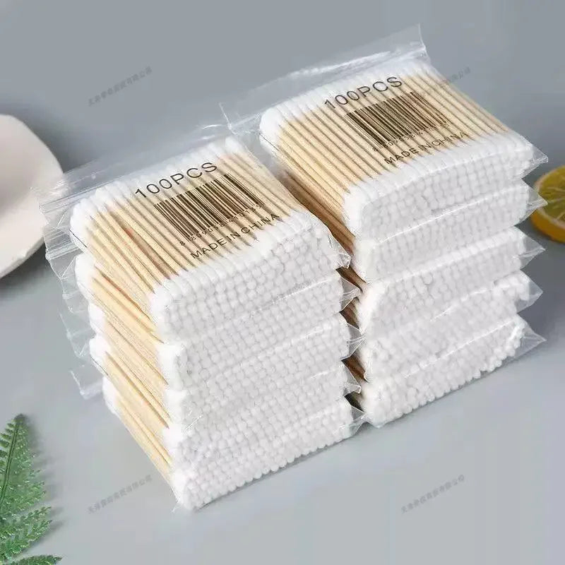 1 à 20 paquets de 100 bâtonnets en bois/paquet Coton-tiges pour bébés Nettoyage des oreilles Tampons Coton-tiges de santé et de beauté Bourgeons de coton de nettoyage