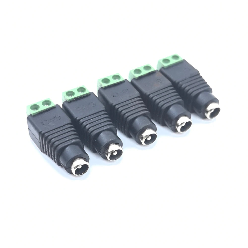 5 Pairs Male and Female Welding-Free DC Plug 5.5*2.1mm Welding-Free DC Female Head Green Terminal Monitoring Power Plug Push-But