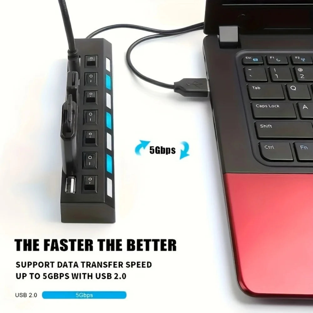 USB 2.0 Hub 4/7 Port Splitter Power Adapter With ON/OFF Switch Multiple Expander HUB For PC Laptop MacBook Desktop Accessories