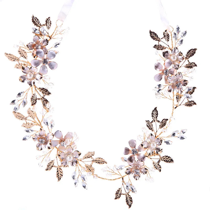 Crystal Flower Leaf Wedding Bridal Headbands Tiaras For Women Bride Rhinestone Bridal Wedding Hair Accessories Jewelry Band Gift