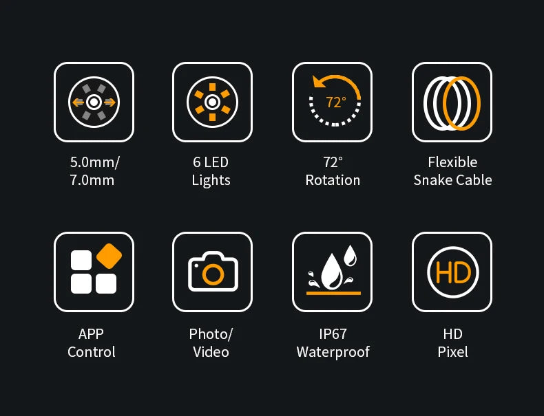7MM TYPE-C Android Endoscope Camera IP67 Waterproof 6 LED Adjustable Borescope Mini Camera with 6 LEDs