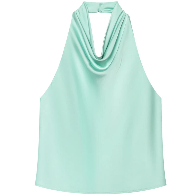 HXAO Top Women Halter Satin Women Tops Backless Corset Top Vest Yellow Pink Black Summer Elegant Sexy Tops Tank Vestidos