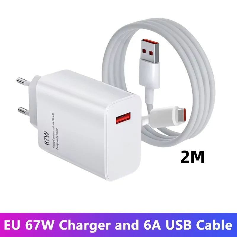 USB GaN Charger Total 67W Fast Charging Wall Phone Adapter 6A USB TypeC Cable Quick Charge 3.0 Plug For iPhone Samsung Xiaomi