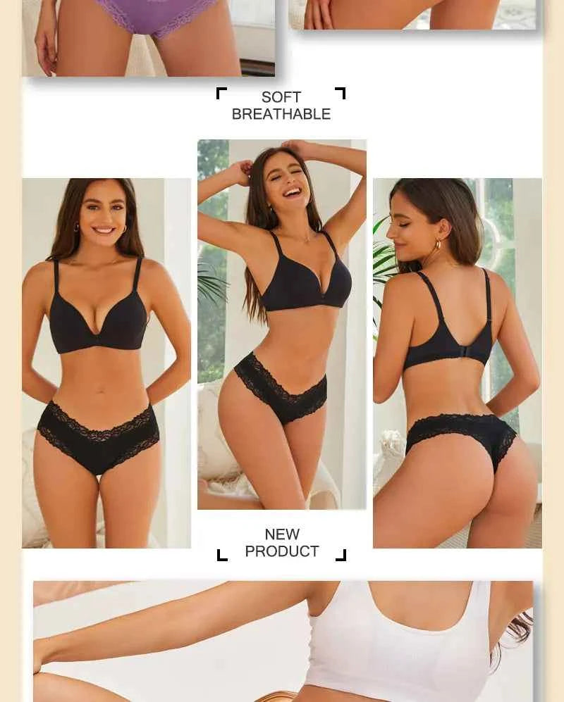 3PCS/Set Women Sexy Lace Panties Cotton Seamless Brazilian Panties Female Sexy Low Rise Soft Underwear G-String Lingerie S-XL