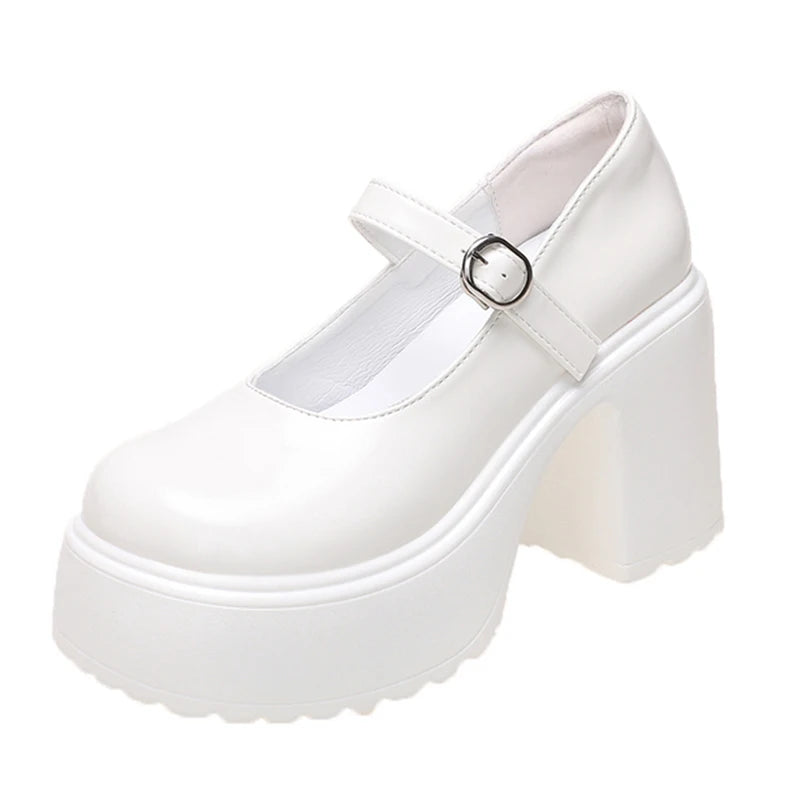 Schwarze Super High Heels Mary Jane Schuhe Damen 2026 Goth Chunky Plateaupumps Damen Übergröße Knöchelschnalle Party Lolita Schuhe 42
