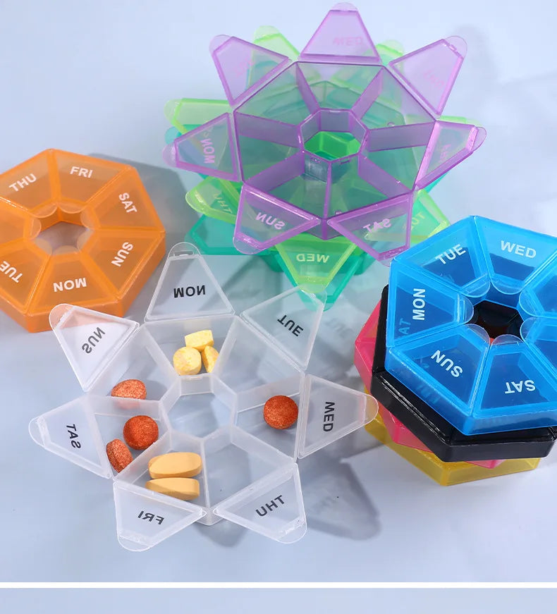 7 Compartments Weekly Pill Organizer Portable Plastic Mini 7 Day Medicine Box Small Pill Case Bulk