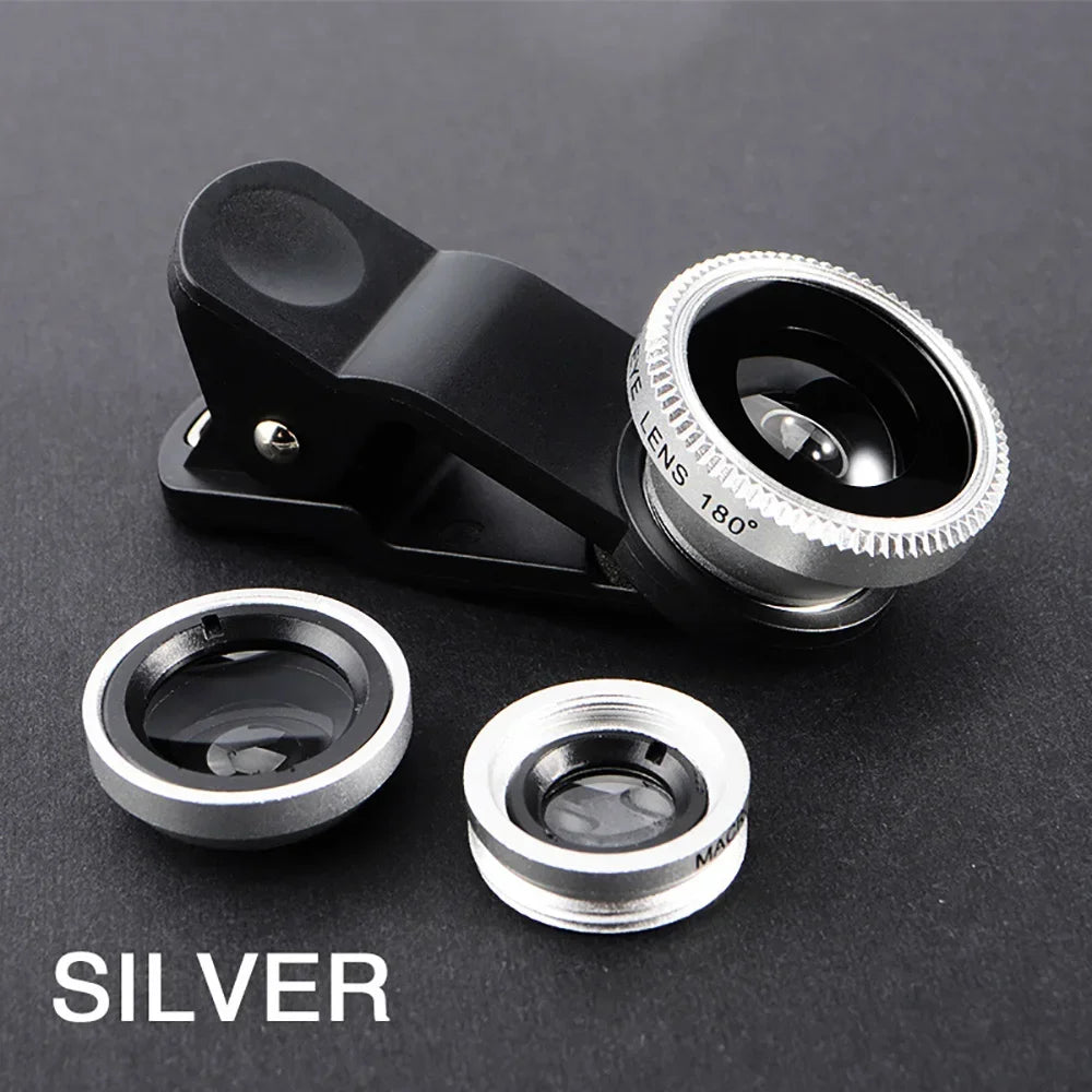 Objectif 3 en 1 Fisheye Grand Angle Zoom 0,67X Macro pour Téléphone Kits d'Objectifs Caméra pour Smartphone Objectif Zoom Fisheye avec Clip Téléphone