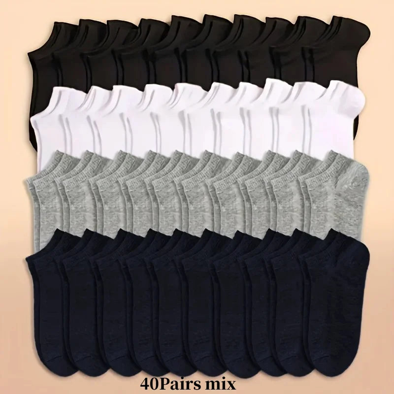 Unisex Ankle Socks 10/20/40 Pairs, Solid Color, Soft Lightweight No Show Socks, Bulk Value Pack, Men Women