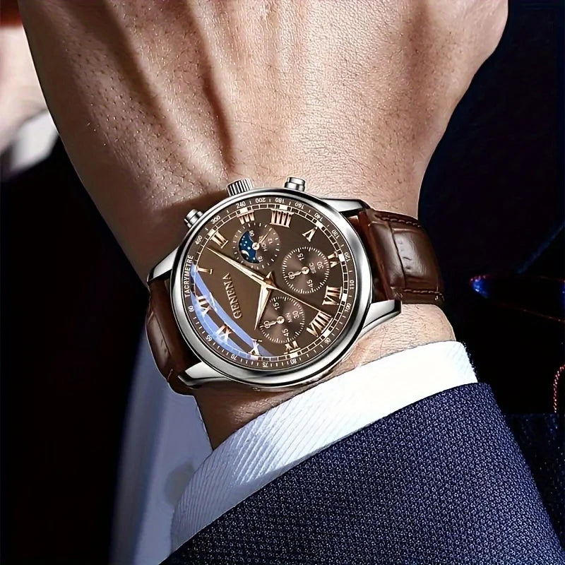 GENEVA Hochwertige Herren Luxus Gürtel Mode Quarz Uhr Männer Runde Business Studenten Sport Wasserdichte Leuchtende Uhr
