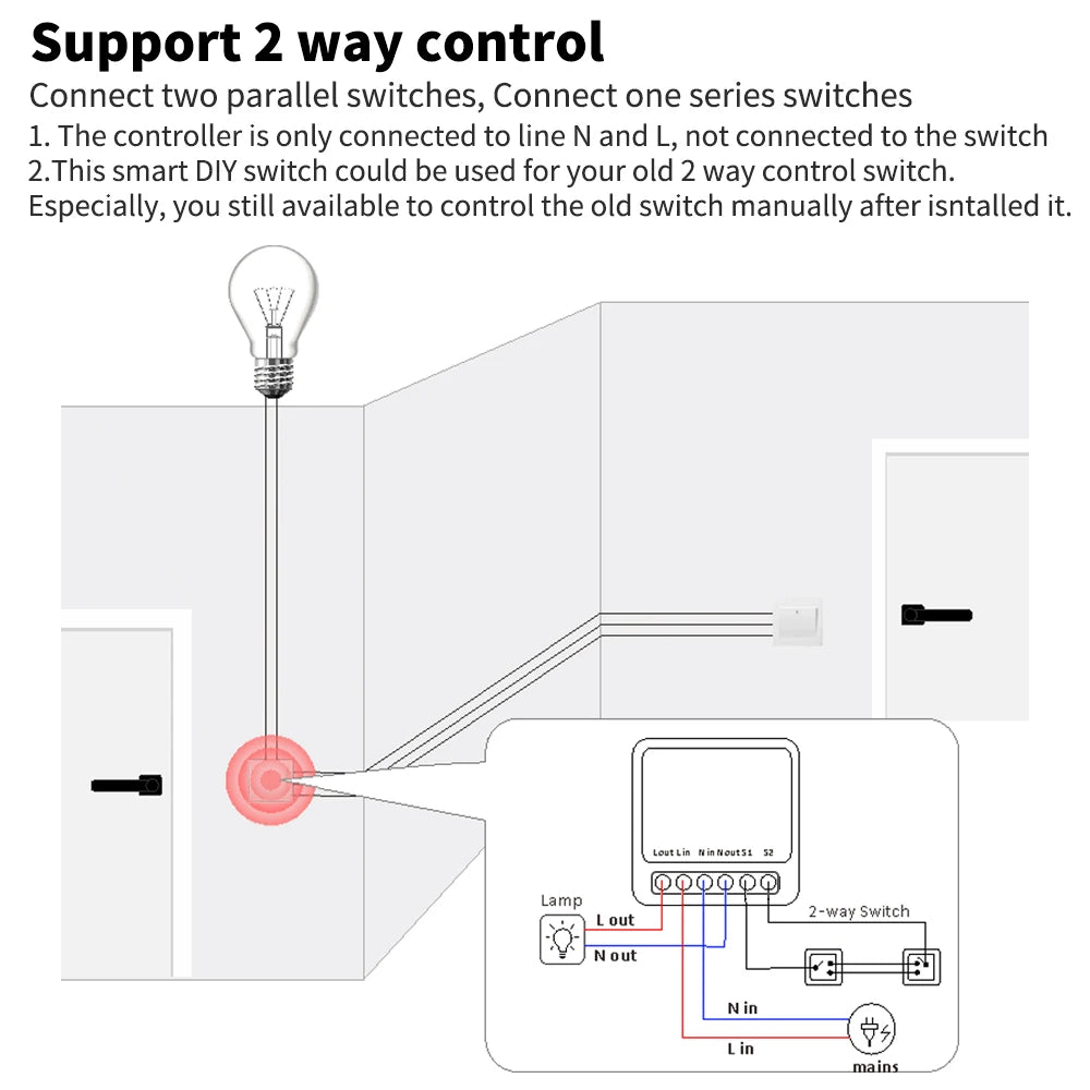 Tuya 16A MINI Wifi Smart Switch DIY 2-way Control Relay Timer For Smart Life Work With Alexa Google Home Yandex Alice