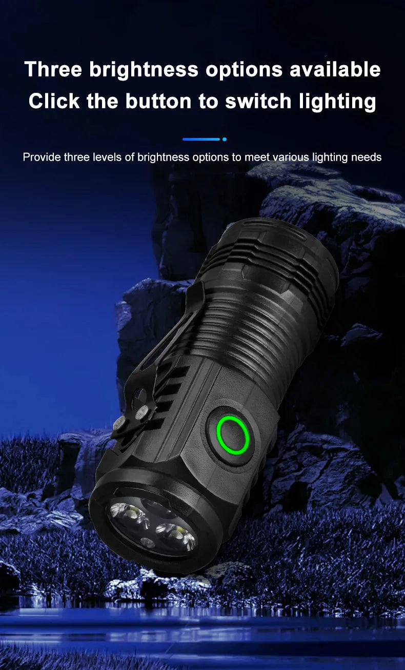 Ultra Bright Mini Torch 3LED Tactical Flashlight USB Rechargeable Outdoor Waterproof Hiking Camping Cap Clip Flashlight