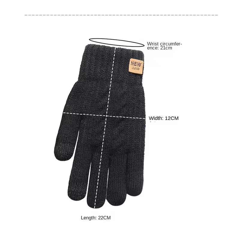 Velvet Touch Screen Gloves Fashionable Black Woven Winter Gloves Men's and Women's Warm and Hot Typing Gloves