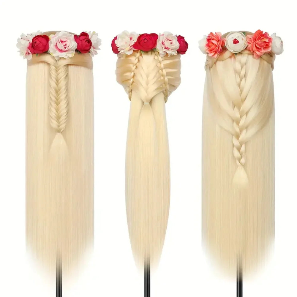 Mannequin Head with 11pcs Hair Heavy-Duty Clamp Holder Base, Braiding Tools - for Salon, Beauty School Practice Set