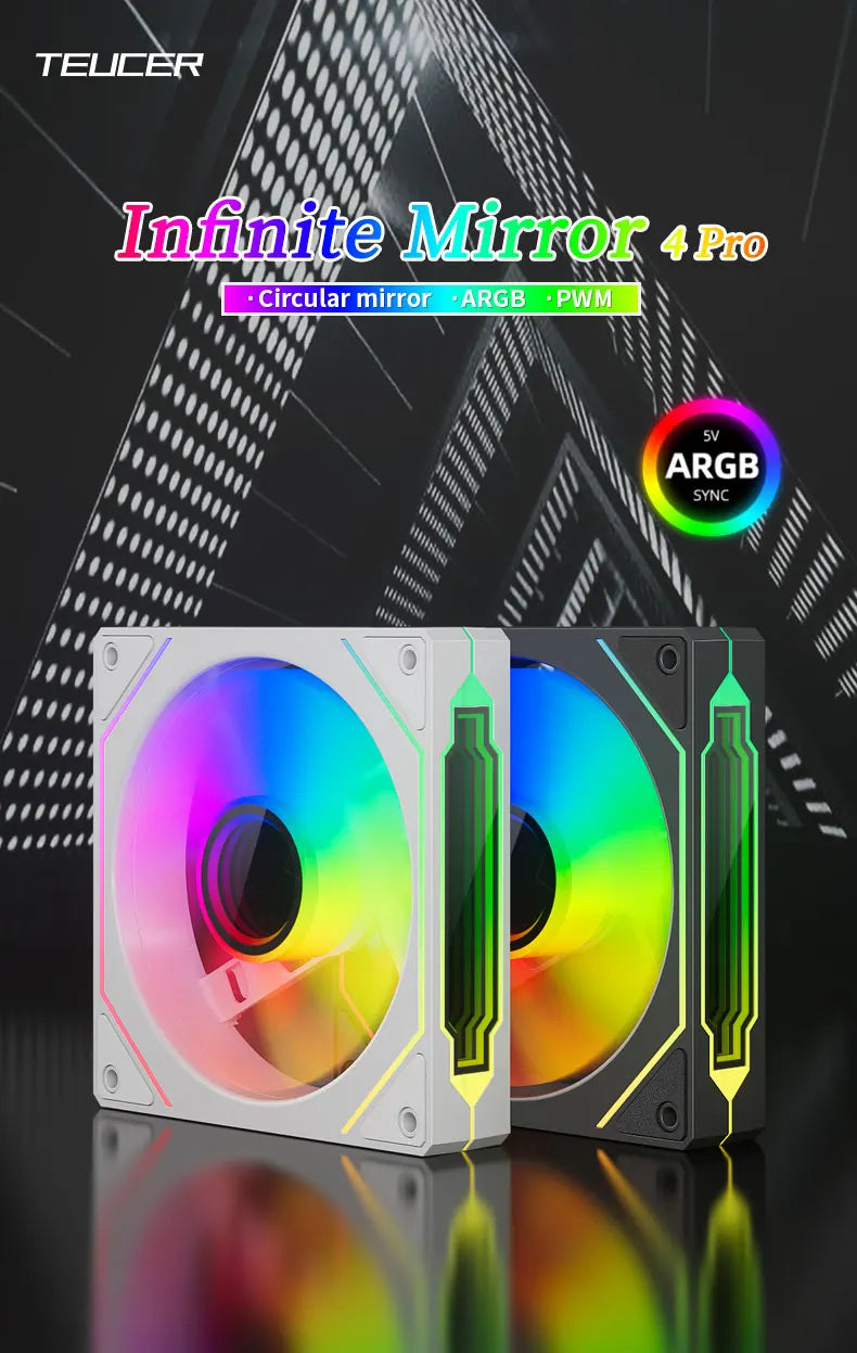 Teucer Infinite Mirror 120mm 5V 3Pin ARGB PC Case FAN 12V 4Pin PWM 800-2000RPM 12cm Chassis CPU Water Cooling Ventilator