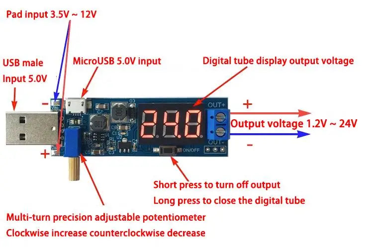 USB boost power regulator module DC-DC 5V to 3.3V 9V 12V 24V digital desktop power module
