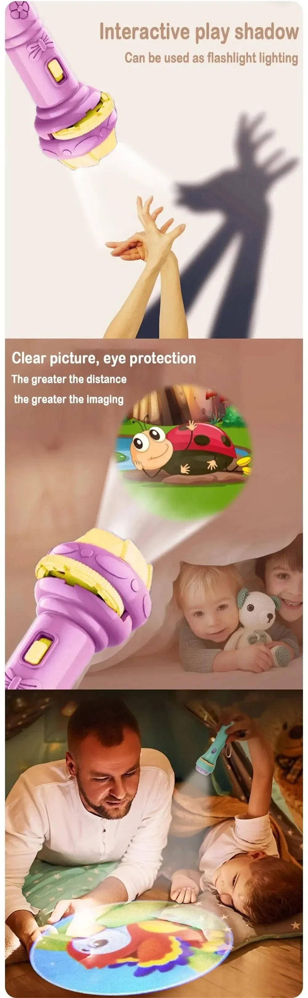 Kinder-Projektor-Taschenlampe mit 10 Karten 80 Bildern Cartoon Nachtlicht Projektor Spielzeug für Kinder Gute-Nacht-Geschichte Erziehungsgeschenk