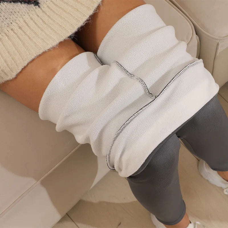Legging en velours artificiel imitation cachemire agneau ultra épais, pantalon long taille haute épais en peluche d'hiver, pantalon chaud