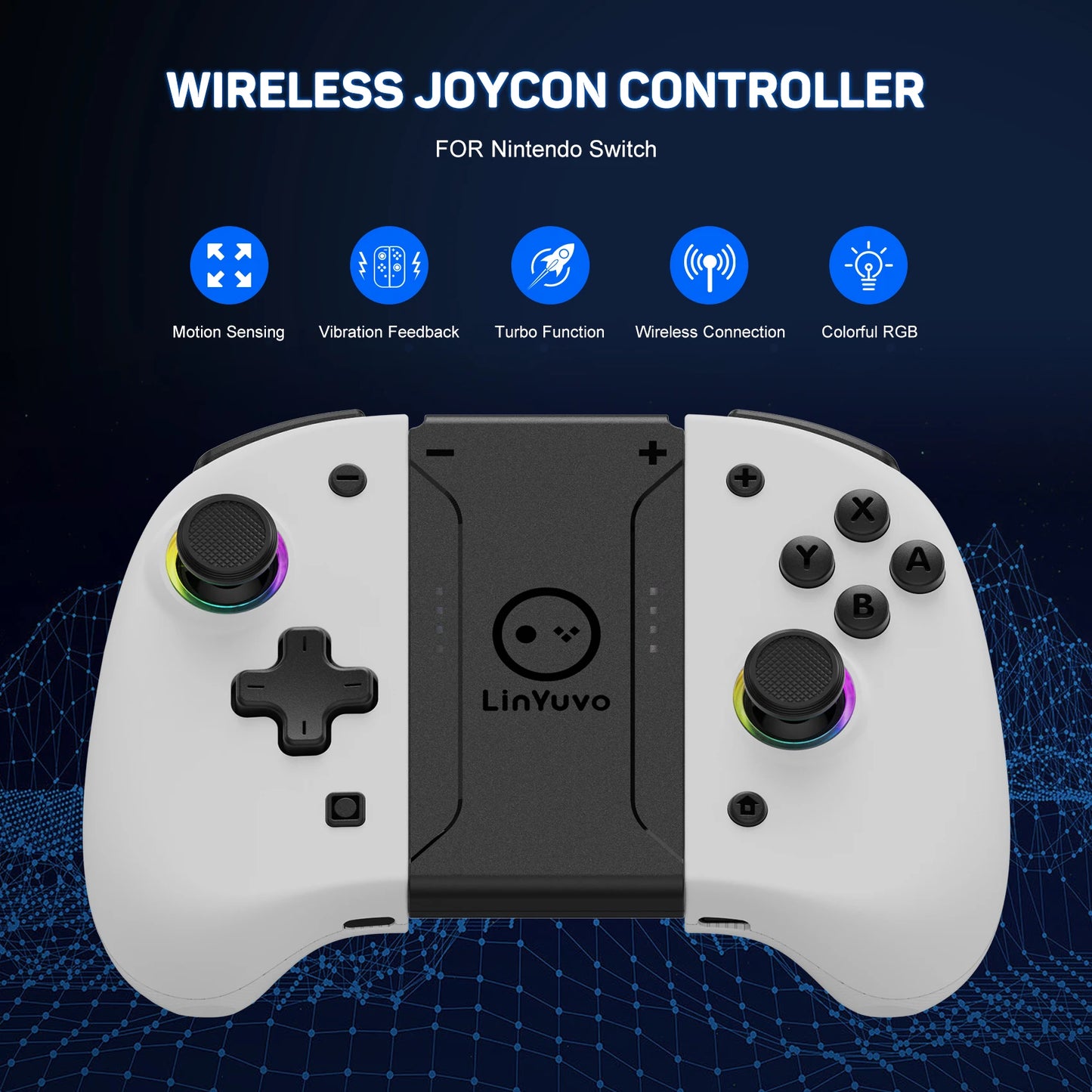 Manette sans fil LinYuvo KS37 Meteor Light pour Switch/Switch OLED, avec fonctions programmables, gyroscope 6 axes, Turbo et vibration