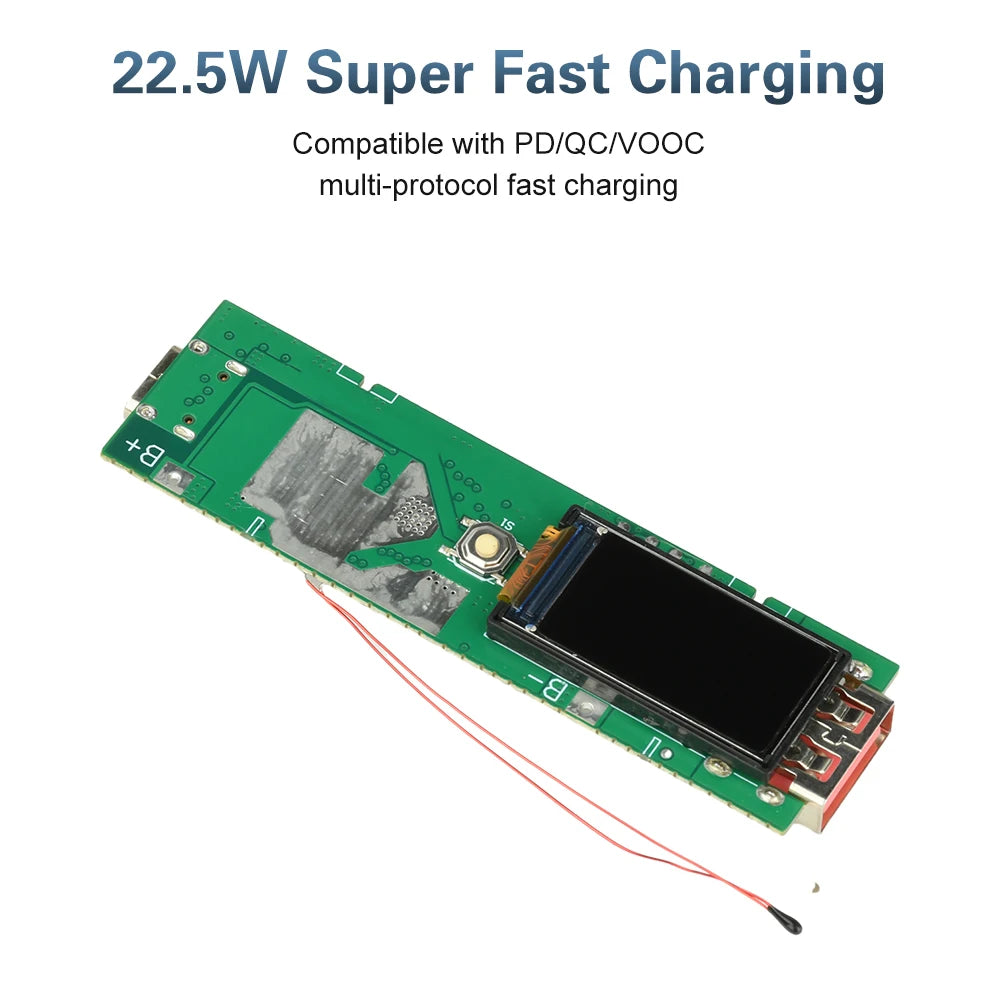 22.5W Fast Charging Module TFT Color Screen Digital DIY Power Bank Kit 21700 Battery Case Fast Charging Mini Portable Power ﻿ - Shoppiline